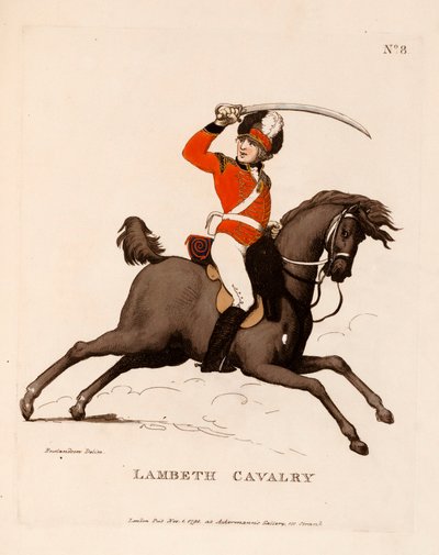 ランベス騎兵隊、「ロンドンとその周辺の忠実なボランティア」、1798-99年 作： Thomas Rowlandson