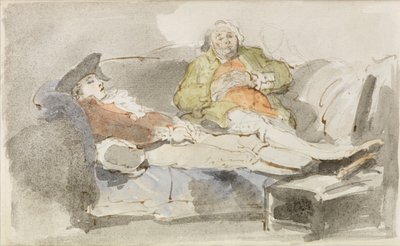 ソファでくつろぐ（ペンとインクの上に水彩画 作： Thomas Rowlandson