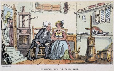 Le docteur avec une servante - ウィリアム・コム著「シンタックス博士の3つの旅：絵のように美しい慰めと妻を求めて」に収録。ローランドソン 作： トーマス・ローランドソン