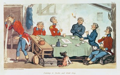 グロッグの喫煙と飲酒を学ぶ。 1815年 作： Thomas Rowlandson