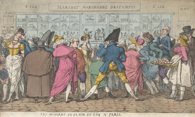 パリのRue du CoqのMusards パリのRue CoqのDawdlers。 1810年頃。 1810年。 作： Thomas Rowlandson