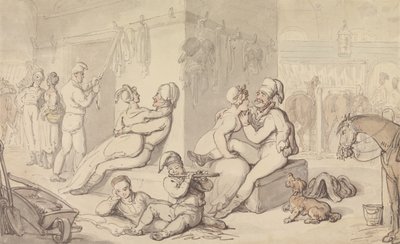 ライトホース騎兵兵舎（水彩、ペン、紙にインク） 作： Thomas Rowlandson