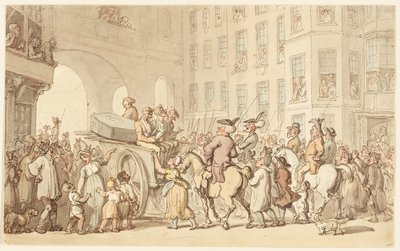 ロンドンのシーン: タイバーンに向かう悪人たち 作： Thomas Rowlandson