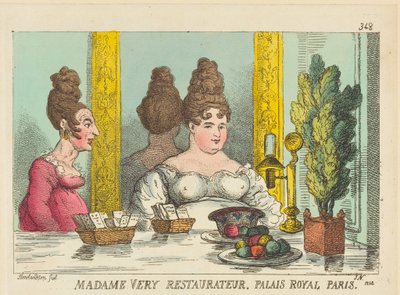 ヴェリー夫人（レストラン経営者）、パリ・パレ・ロワイヤル 作： Thomas Rowlandson