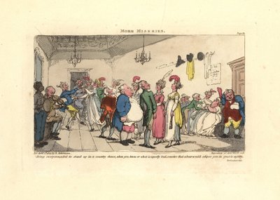 カントリーダンスで踊らされて恥ずかしい思いをした男性。 作： Thomas Rowlandson