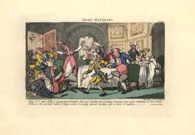 晩餐会で壊れた椅子から落ちる男。 作： Thomas Rowlandson