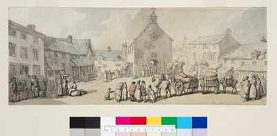 マーケット・プレイス、ランルウスト 1797年頃 （紙にペン、墨、水彩） 作： Thomas Rowlandson
