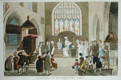 ディッキー・ベンド医師の結婚（ウィリアム・コム作、1812年発行の「絵画的なものを探すシンタックス博士の旅」より）（アクアチント 作： Thomas Rowlandson