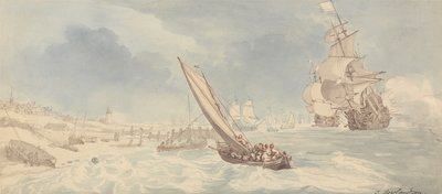 海岸近くの軍艦と帆船 作： Thomas Rowlandson