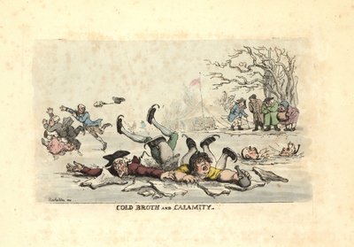薄氷を滑るようにして、凍りつくようなリに落ちていく男女 作： Thomas Rowlandson