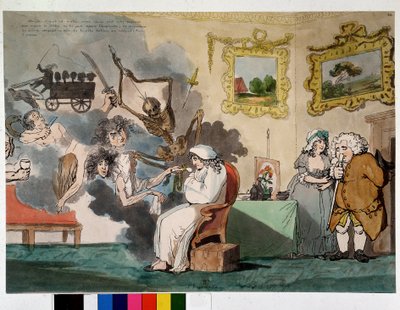 心の病と幻影：心気症 - ローランドソンのドローイング 作： Thomas Rowlandson