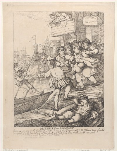 ロンドンの惨状1807年7月14日、ロンドンの橋のいずれか、あるいは峠のいずれかに入ること。 作： Thomas Rowlandson