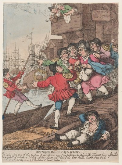 ロンドンの惨状: ロンドンの橋のいずれか、またはパスのいずれかに入ること...、1807 年 7 月 14 日。 作： Thomas Rowlandson