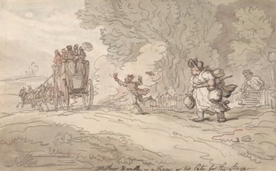 激怒するマザー・バンドル、それとも舞台にはもう遅すぎるのか 作： Thomas Rowlandson