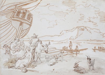 水辺の母と子供たち 作： Thomas Rowlandson