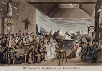 1822年ピカデリーのエジプシャンホールでのブロック氏のラプランダー展（アクアチント） 作： Thomas Rowlandson