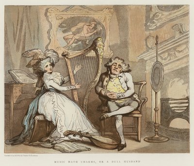 音楽ハスチャーム、または鈍い夫（クロモリト） 作： Thomas Rowlandson