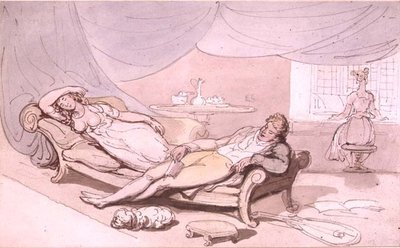ミュージック・アット・ホーム」（ペンとインク、水彩画） 作： Thomas Rowlandson