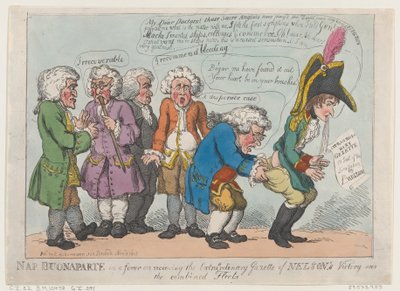 1805年11月13日、ネルソンの臨時公報を受け取ったナプ・ブオナパルトが熱病にかかる。 作： Thomas Rowlandson