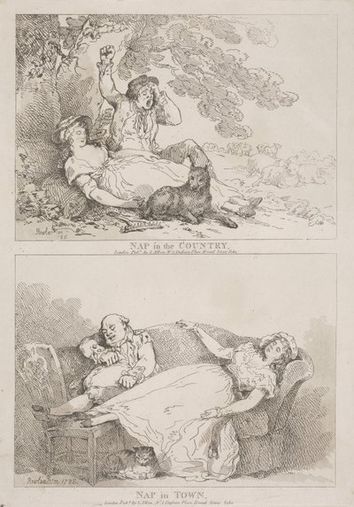 田舎での昼寝 - 街での昼寝 作： Thomas Rowlandson