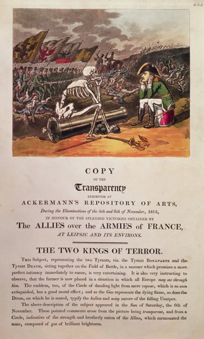 ライプチヒの戦場に一緒に座っているナポレオンと死（266072も参照） 作： Thomas Rowlandson