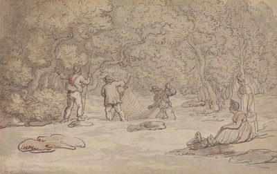 サケの生息池に網を張る 作： Thomas Rowlandson