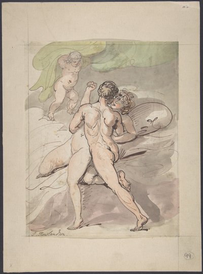 抱き合う裸のカップル 作： Thomas Rowlandson