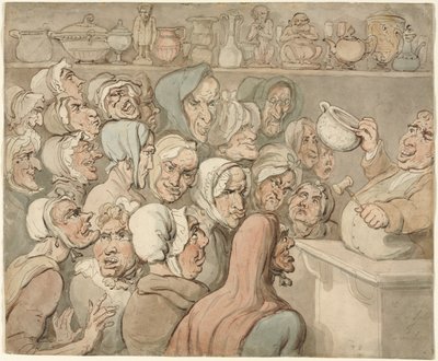 好奇心のセールで古いメイド。 作： Thomas Rowlandson