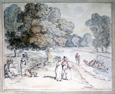 On The Thames（ペンとインク、水彩画） 作： Thomas Rowlandson