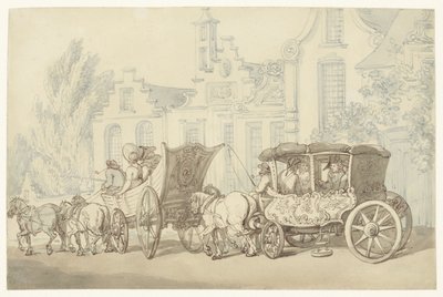 準オランダの通りでワゴンと馬車を開く 作： Thomas Rowlandson