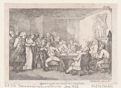 パーソン・アダムスとファニーは、ジャスティスの国の前で犯人として調べられた. The Adventures..., 1792. 作： Thomas Rowlandson