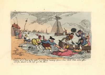 乗客が滑って川の泥に落ちる。 作： Thomas Rowlandson