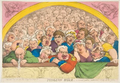 ピジョンホール。 1811年2月20日、神々を集めるための修道院の庭の工夫。 作： Thomas Rowlandson