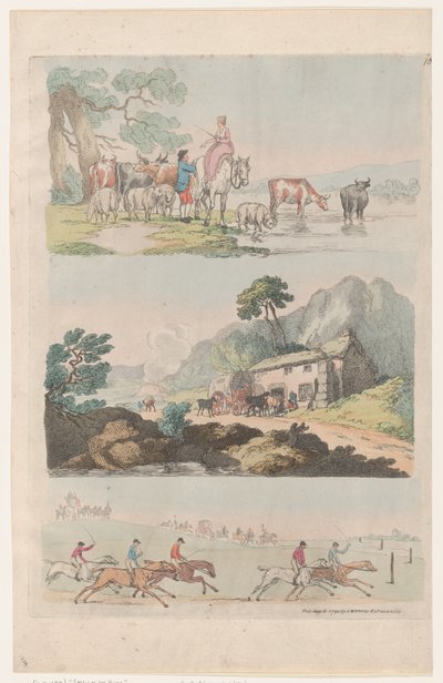 プレート 10、図形、風景、牛の輪郭...学習者用、...、1790 年 8 月 6 日。 作： Thomas Rowlandson
