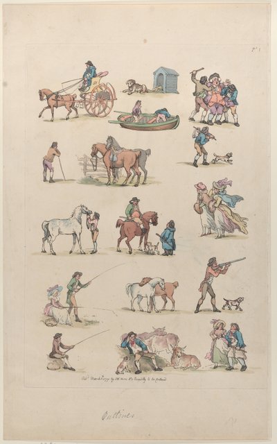 Plate 1, Outlines of Figures, Landscapes and Cattle... for the Use of Learners, Ma..., March 8, 1790. 作： Thomas Rowlandson