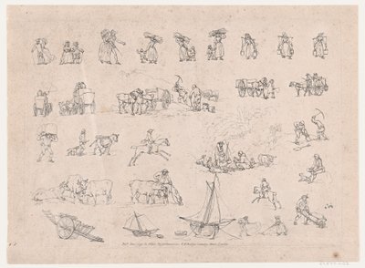 Plate 2, Outlines of Figures, Landscapes and Cattle... for the Use of Learners, Jun..., June 1, 1790. 作： Thomas Rowlandson