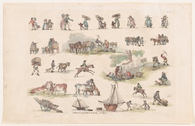 Plate 2, Outlines of Figures, Landscapes and Cattle... for the Use of Learners, Ma..., March 8, 1790. 作： Thomas Rowlandson