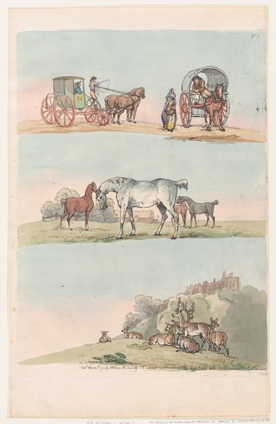 Plate 3, Outlines of Figures, Landscapes and Cattle... for the Use of Learners, Ma..., March 8, 1790. 作： Thomas Rowlandson