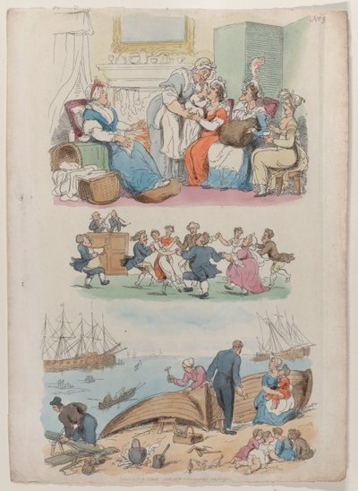 プレート 4: 横たわっている訪問、ラウンド ダンス、ミニチュアの世界、1816 年から。, 1816. 作： Thomas Rowlandson