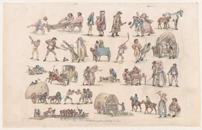 Plate 4, Outlines of Figures, Landscapes and Cattle... for the Use of Learners, Ma..., 1790 年 3 月 8 日。 作： Thomas Rowlandson