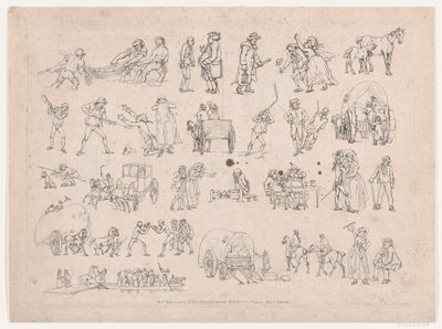 Plate 4, Outlines of Figures, Landscapes and Cattle... for the Use of Learners, Ma..., 1790 年 3 月 8 日。 作： Thomas Rowlandson