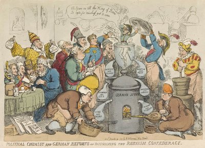 政治学者とドイツ人はレニッシュ連合、パブをレトルトまたは解散させた。 1813（手描きの彫刻） 作： Thomas Rowlandson