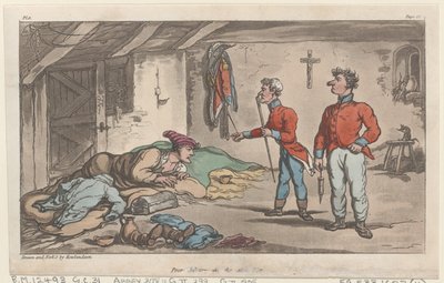 ジョニー・ニューカムの軍事冒険、1815.、1815年からの病気リストの貧しいジョニー。 作： Thomas Rowlandson