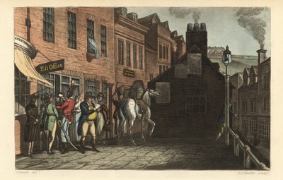 郵便局の様子スカボローの郵便局で郵便物を受け取る観光客 作： Thomas Rowlandson