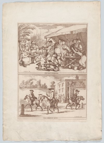 ポット フェア ケンブリッジ、および、カレッジ ゲート、1780-90 年、1780-90 年。 作： Thomas Rowlandson