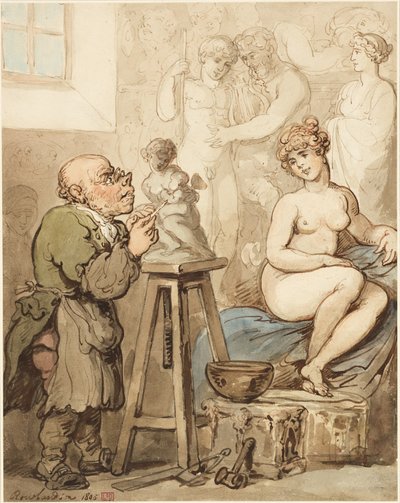 アカデミーへの準備—老ジョセフ・ノルケンスと彼のヴィーナス 作： Thomas Rowlandson