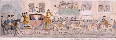 1789 年、ロンドンのセント ポール大聖堂に向かうジョージ 3 世国王とシャーロット女王の行列 作： Thomas Rowlandson