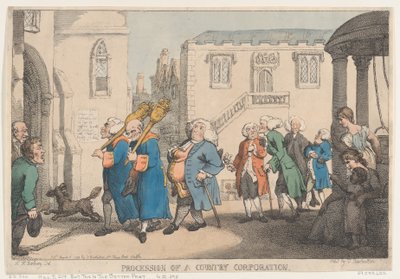 田舎の会社の行列、1799年8月12日、1799年8月12日。 作： Thomas Rowlandson