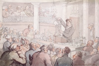 1809年、ロンドンのサリー研究所で講義するF・アキュム教授 作： Thomas Rowlandson