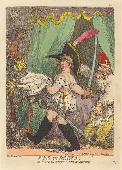 長靴をはいたネコ、またはサプライズに連れ去られたジュノー将軍 作： Thomas Rowlandson